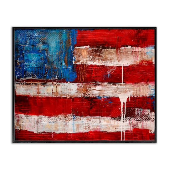 Stupell Industries Rustic United States Flag with Distressed Paint Drip Framed Giclee Art